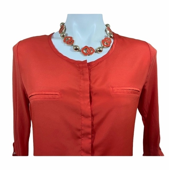 Women's Button-Down Orange Top Blouse Shirt Medium - Picture 3 of 9